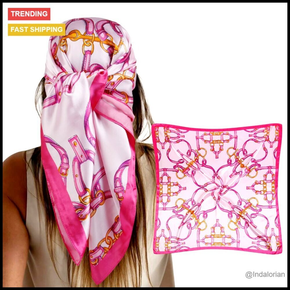 Large Boho Head Scarf Silk-Like Satin Square Wrap Versatile Hair Accessory